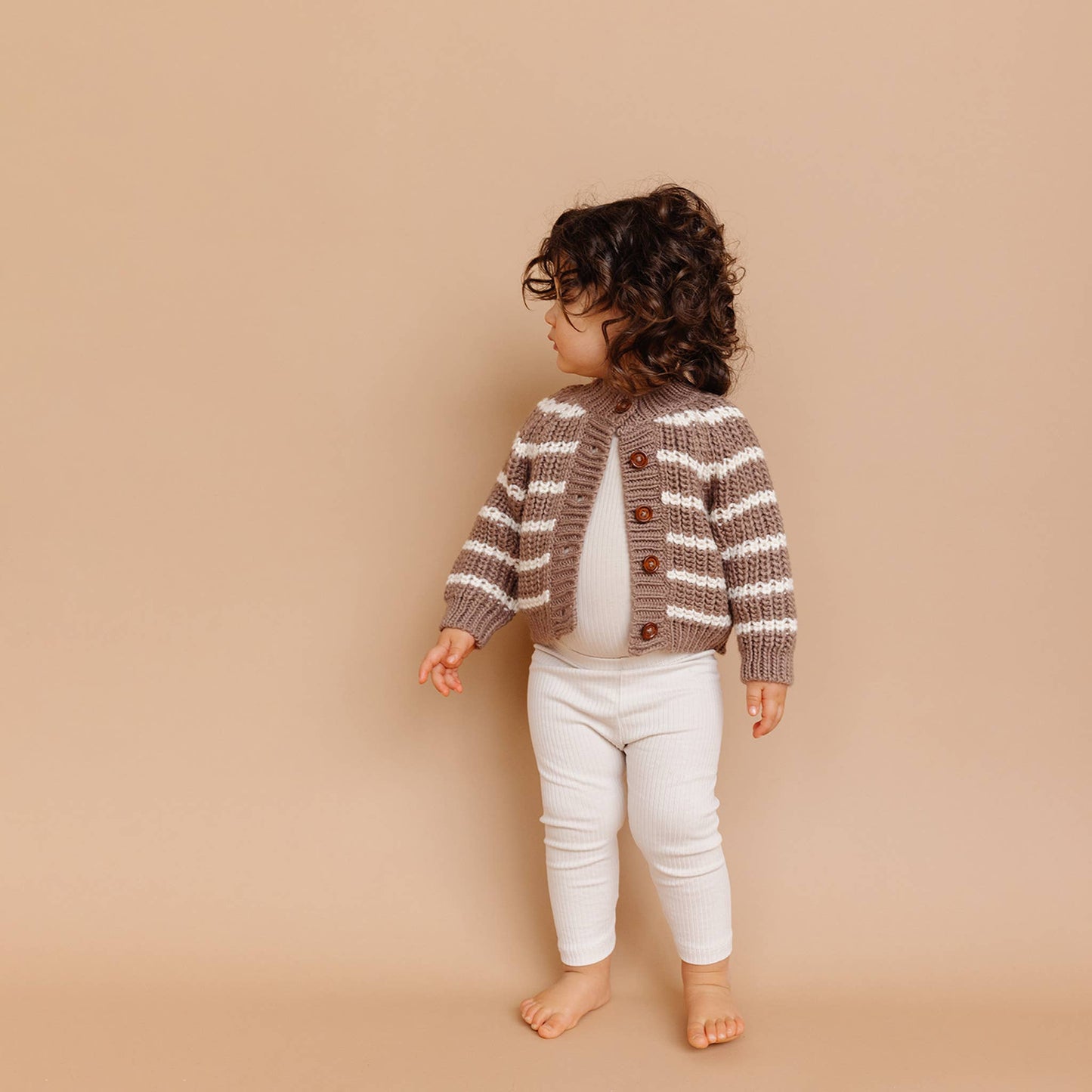 Rib Knit Stripe Cardigan, Tan | Baby & Kid Sweater: S; 12-24M