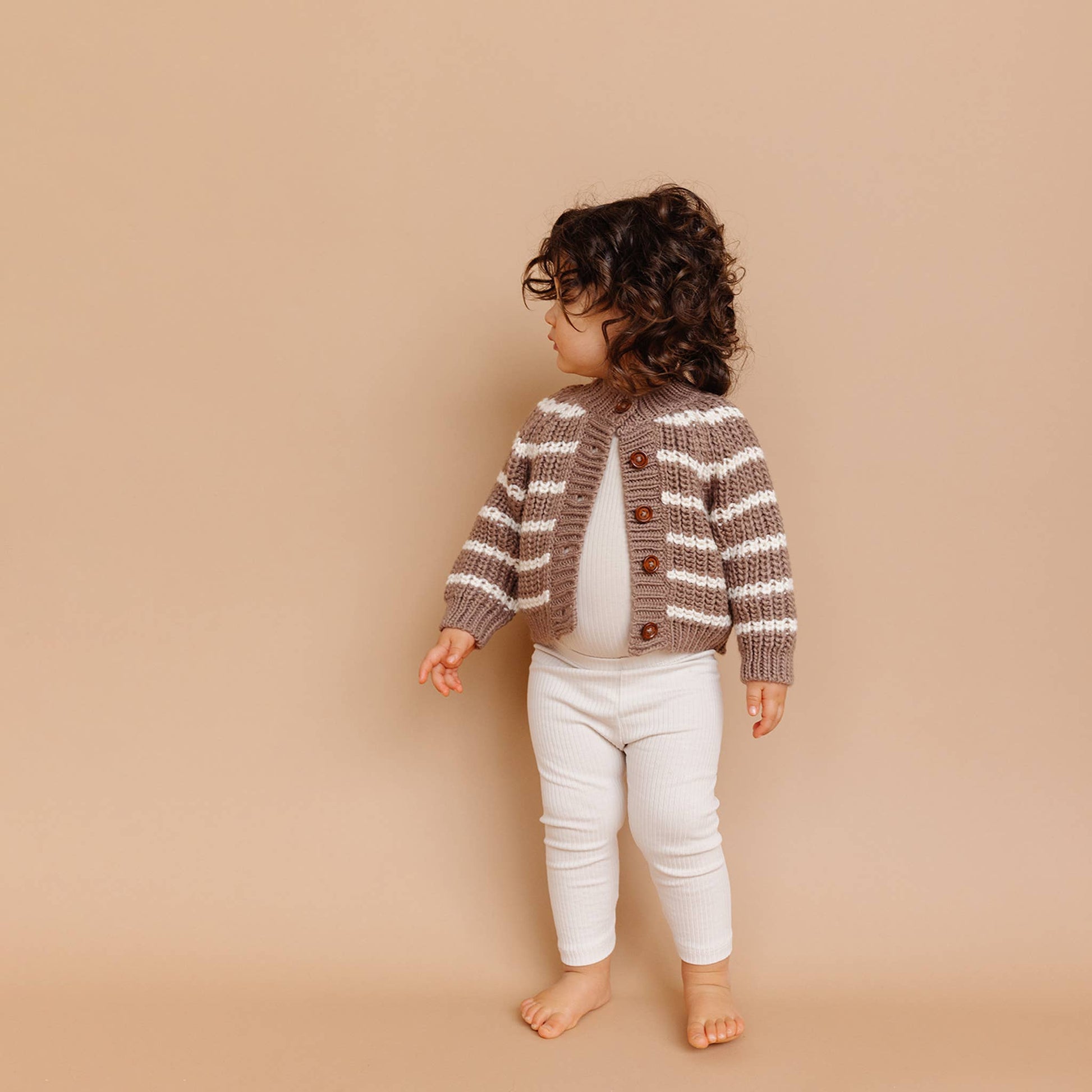 Rib Knit Stripe Cardigan, Tan | Baby & Kid Sweater: XS; 6-12M