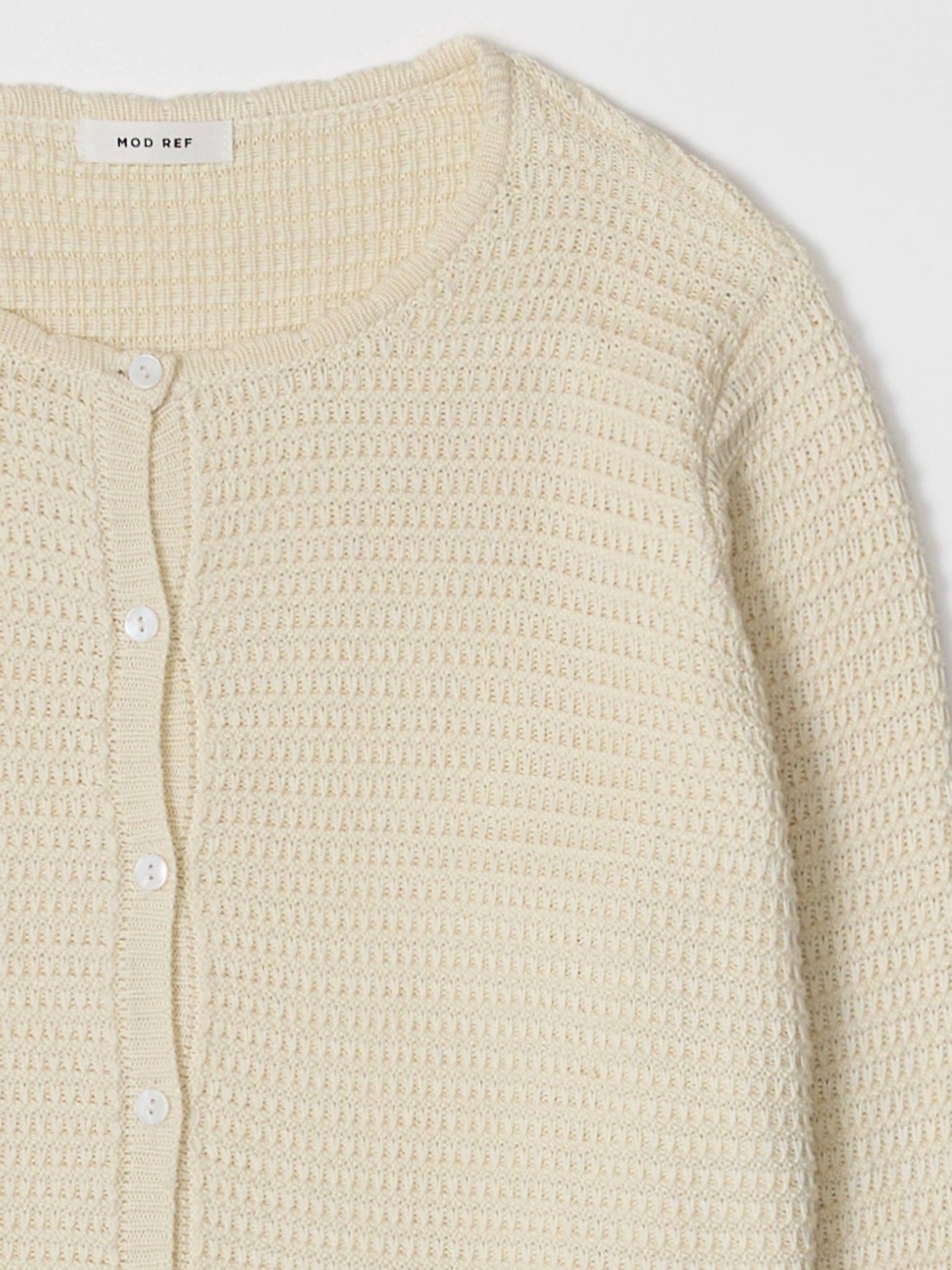 Scalloped Edge Textured Mid-Weight Cardigan | Cream