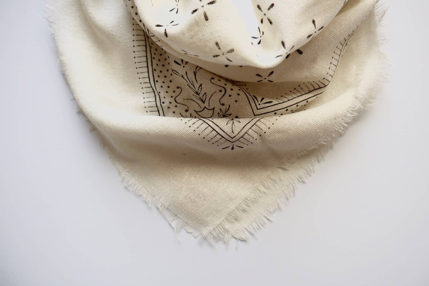 Cream Classic Print Naturally Dyed Bandana | (black ink)