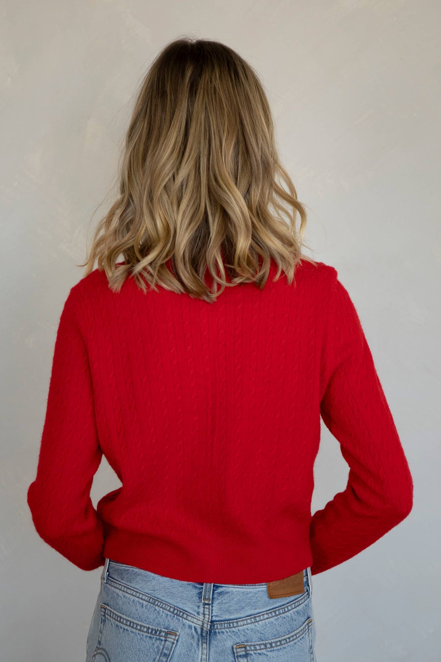 Cable Knit Cardigan | Red