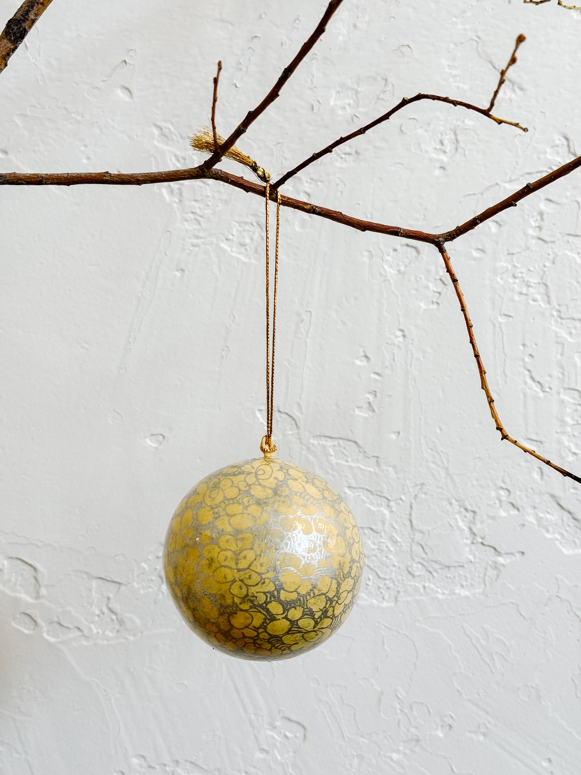 Champagne Pebble Paper-Mache Ornament | 3"