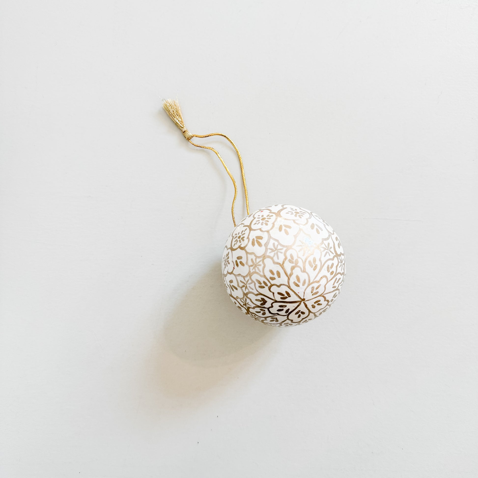 White & Gold Pattern Paper-Mache Ornament | 3"