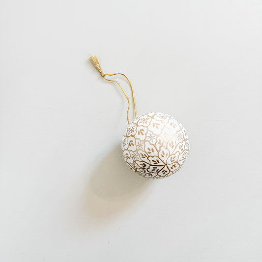 White & Gold Pattern Paper-Mache Ornament | 3"