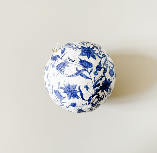 Blue floral Paper mache' ornament | 4"