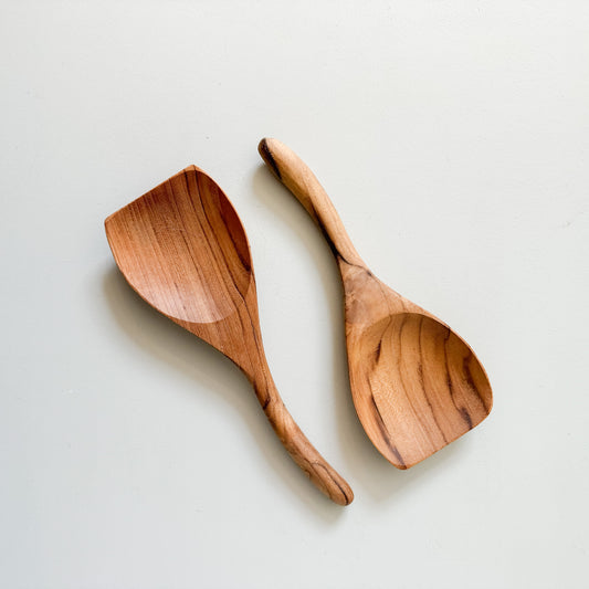 Teak Wood Wavy Short Spoon