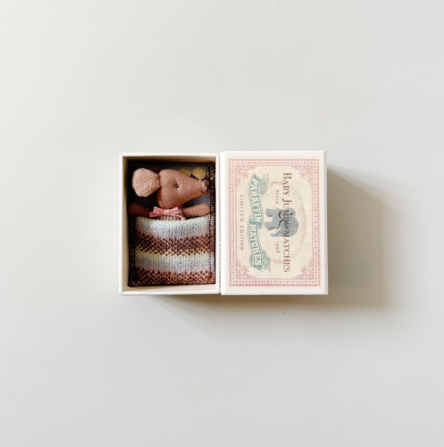 Sleepy Wakey Baby Mouse in Matchbox | Rose | Maileg