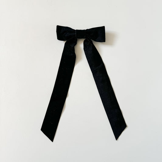 Velvet Long Bow Barrette | Black