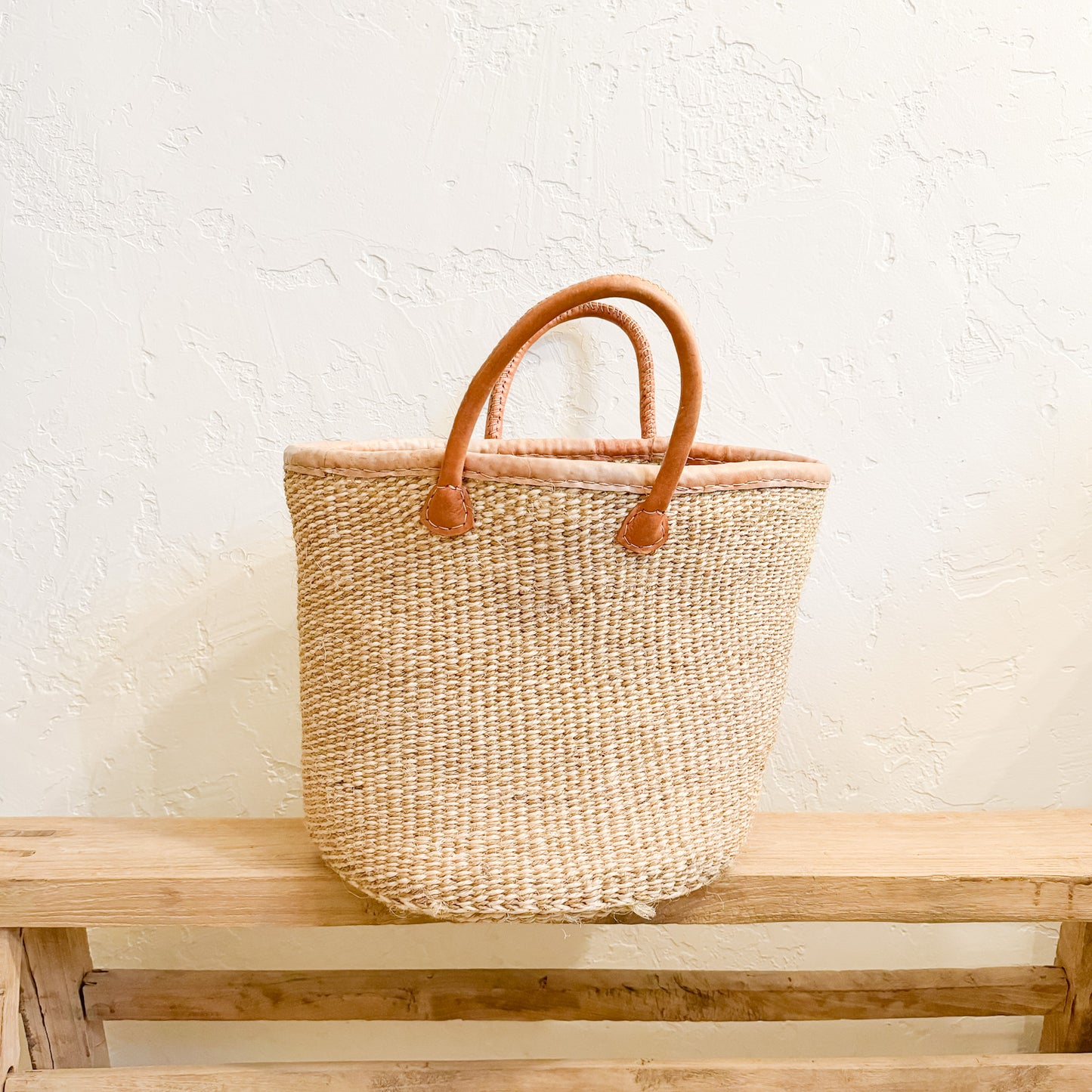 Sisal Market Bag | Leather Accents