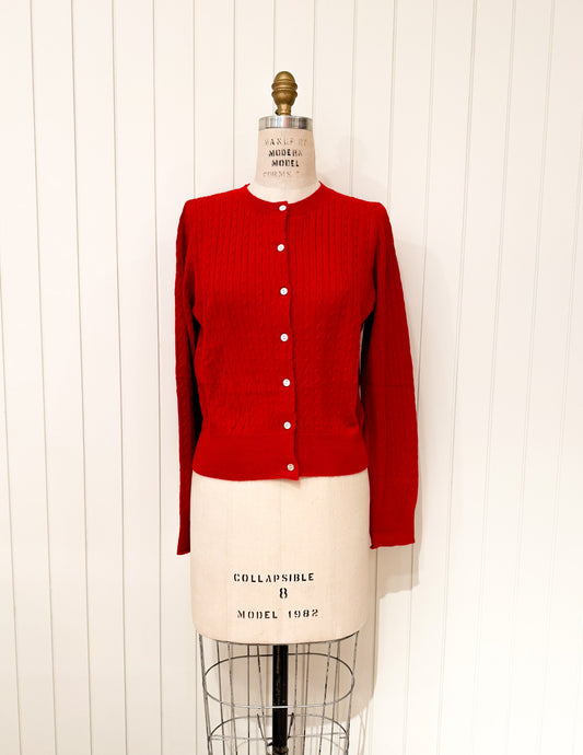 Cable Knit Cardigan | Red