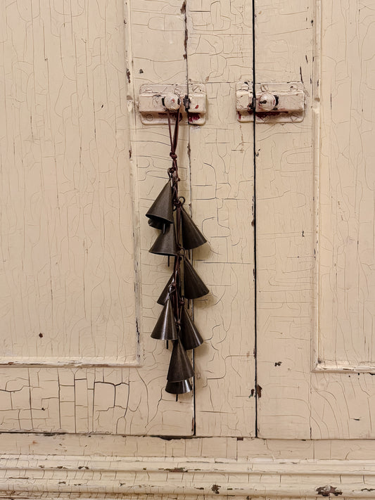 Aged Brass Bell Cluster | Brown Velvet Ribbon