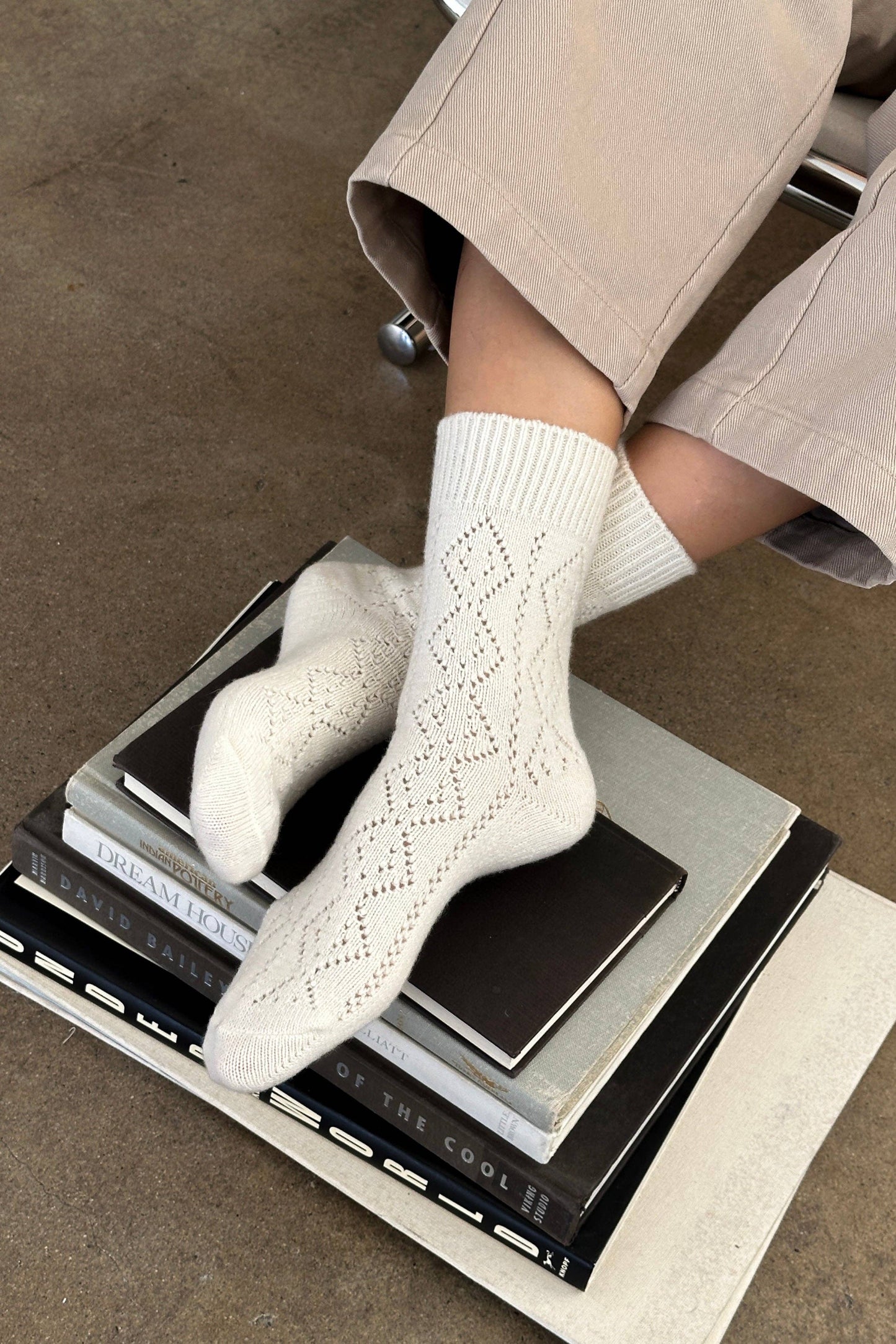Cashmere Pointelle Socks | Cream