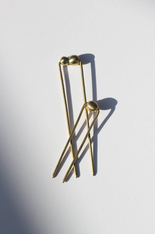 Raw Brass Bead Hair Pin | Full 5"
