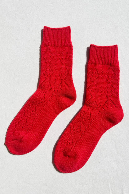 Cashmere Pointelle Socks | Red