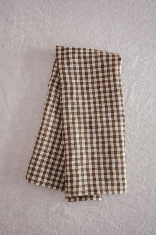 Woven dGingham linen Tea Towel | Tobacco