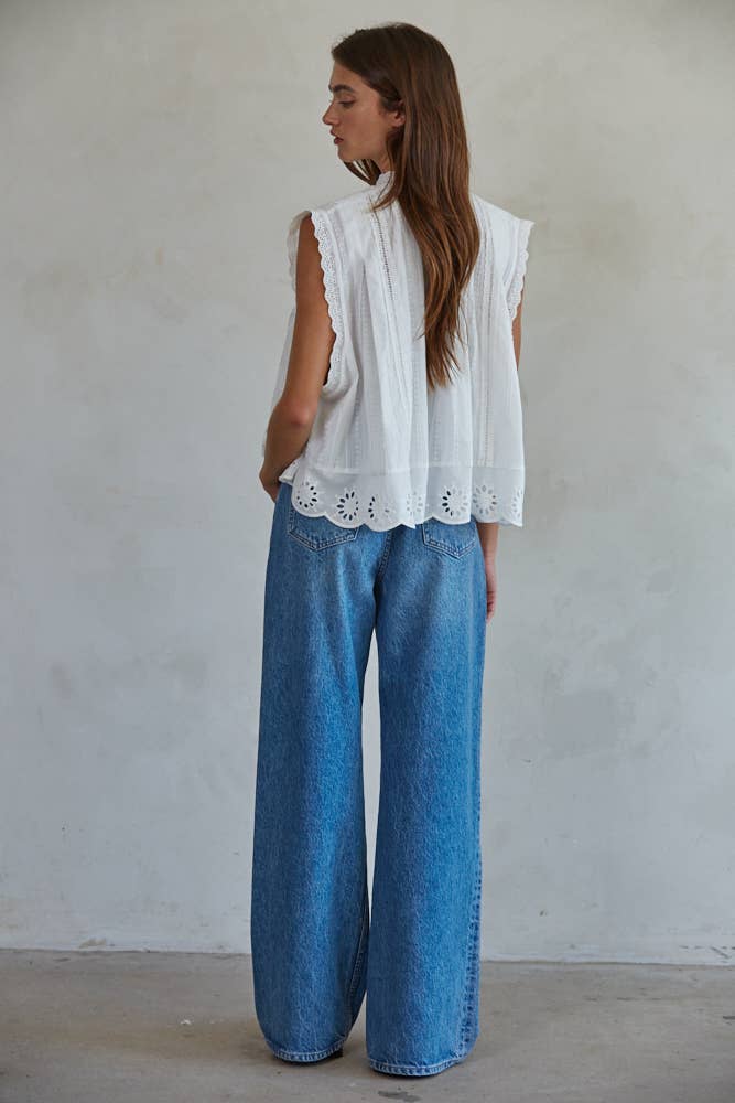 Woven Cotton Eyelet Top | White