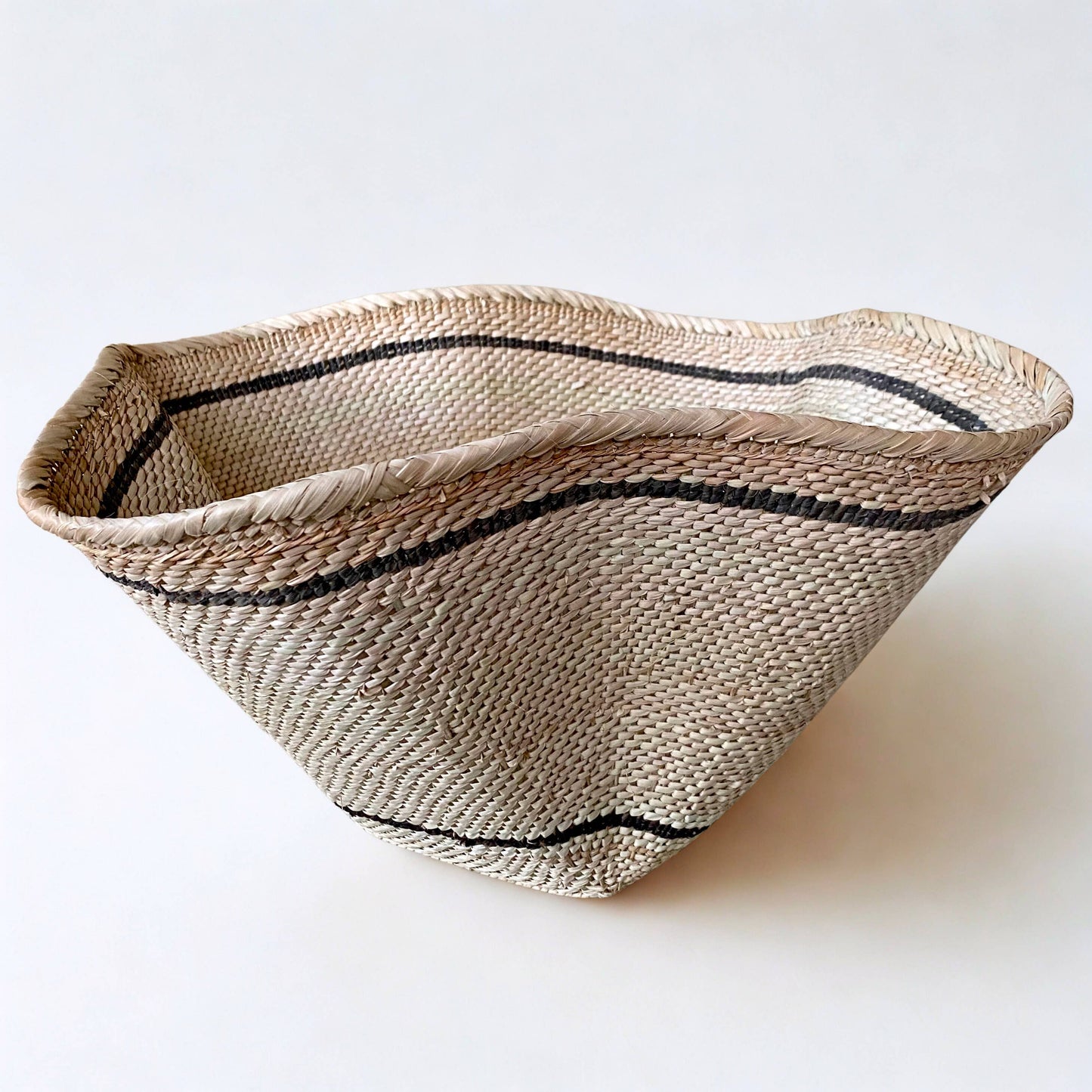 Striped and Waved Palm Leaf Dancing Basket