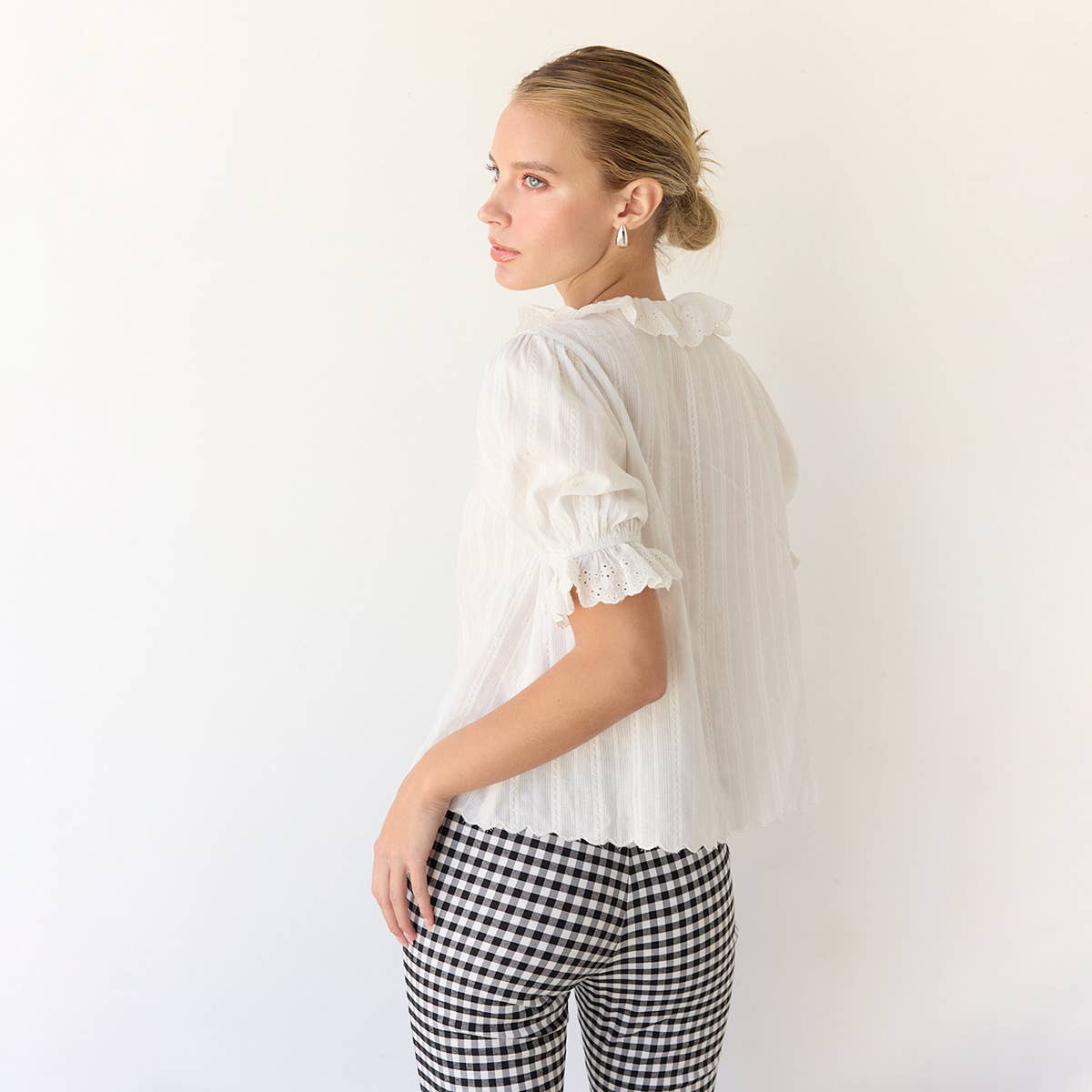 V-Neck Ruffle Blouse - RT1017: Black / S-M-L (3-2-1)