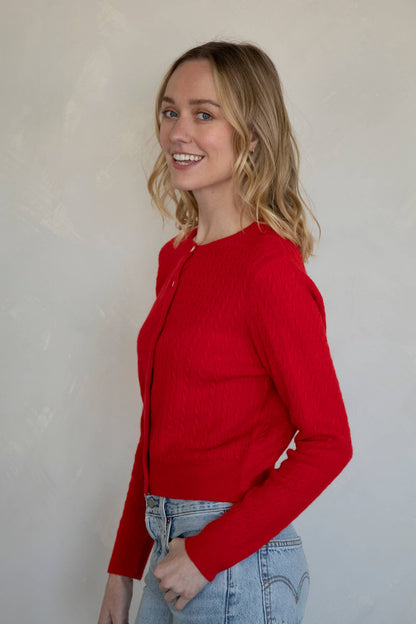 Cable Knit Cardigan | Red