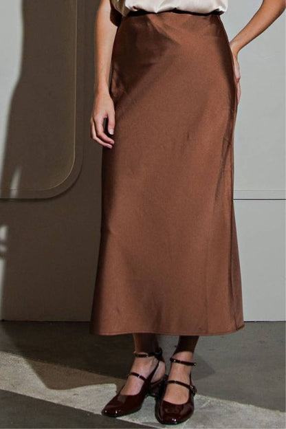 Satin Midi Skirt | Brown