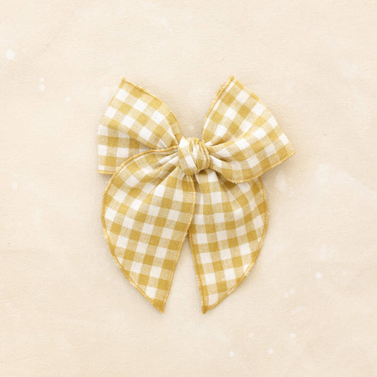 Fleur Yellow Gingham Linen Bow Clip