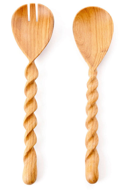 Kenyan Wild Olive Wood Spiral Salad Server Set
