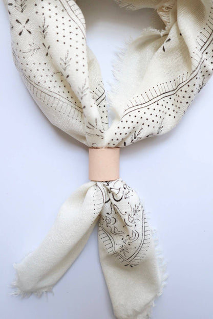 Cream Classic Print Naturally Dyed Bandana | (black ink)