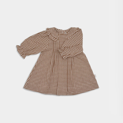 Ruffle Collar Dress | Brown Gingham