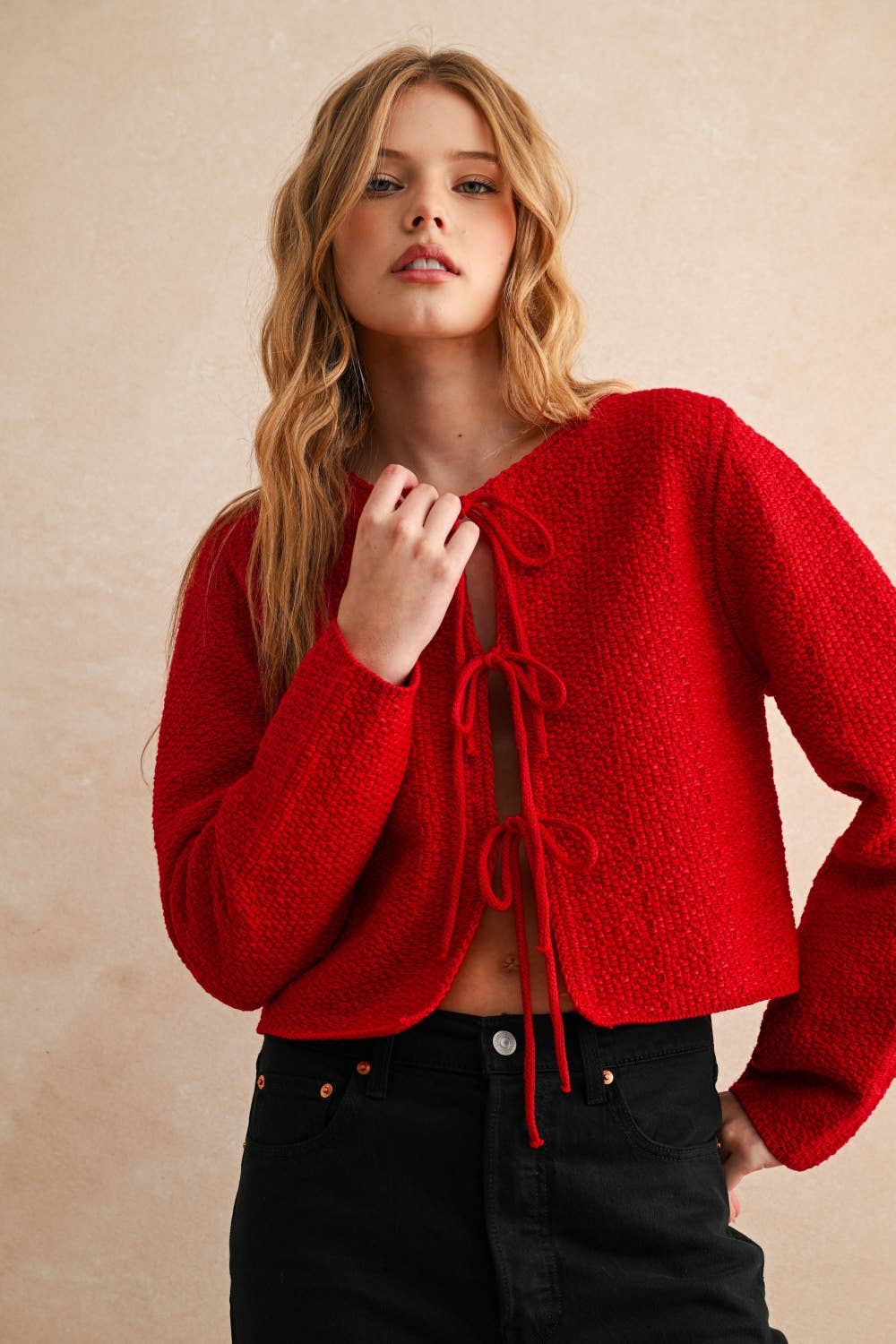 Tie Front Cardigan | Red