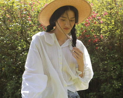 Antique Inspired White Puff Sleeve Blouse - Nesaea Blouse: 36