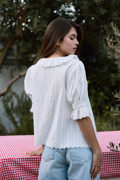 V-Neck Ruffle Blouse - RT1017: Black / S-M-L (3-2-1)