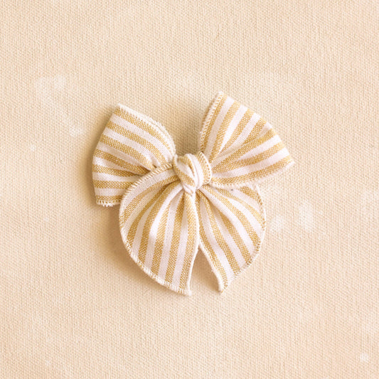 Mini Yellow Stripe Linen Bow Clip