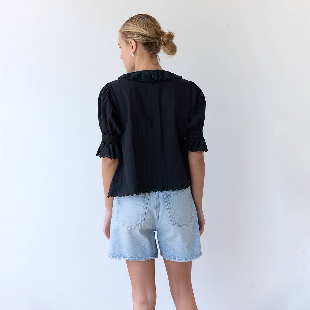 V-Neck Ruffle Blouse - RT1017: Black / S-M-L (3-2-1)
