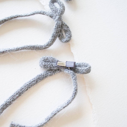 Grey Long Angora Knit Ribbon Hair Bow