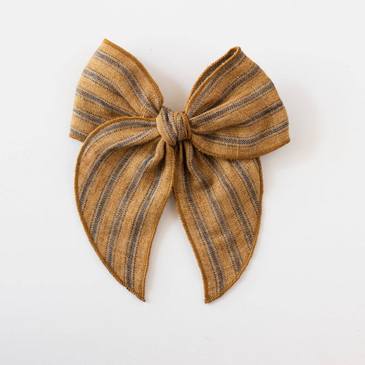 Fleur Striped Linen Bow Clip