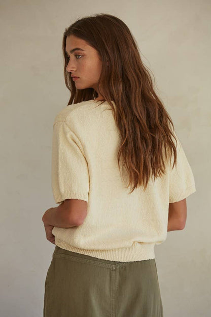 Knit Short Sleeve Sweater | Cream Yellow