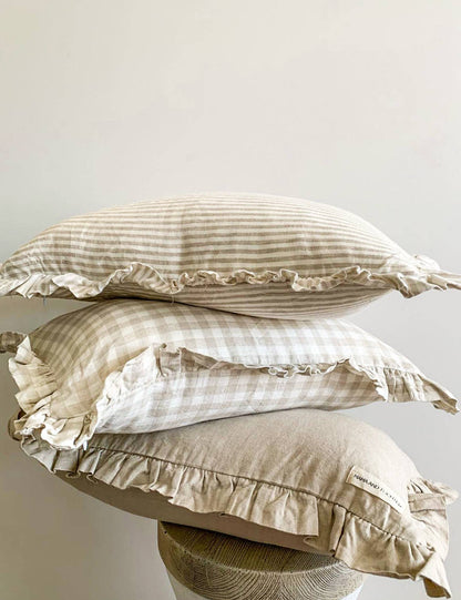 Pure French Linen Ruffle Lumbar | Dove Grey