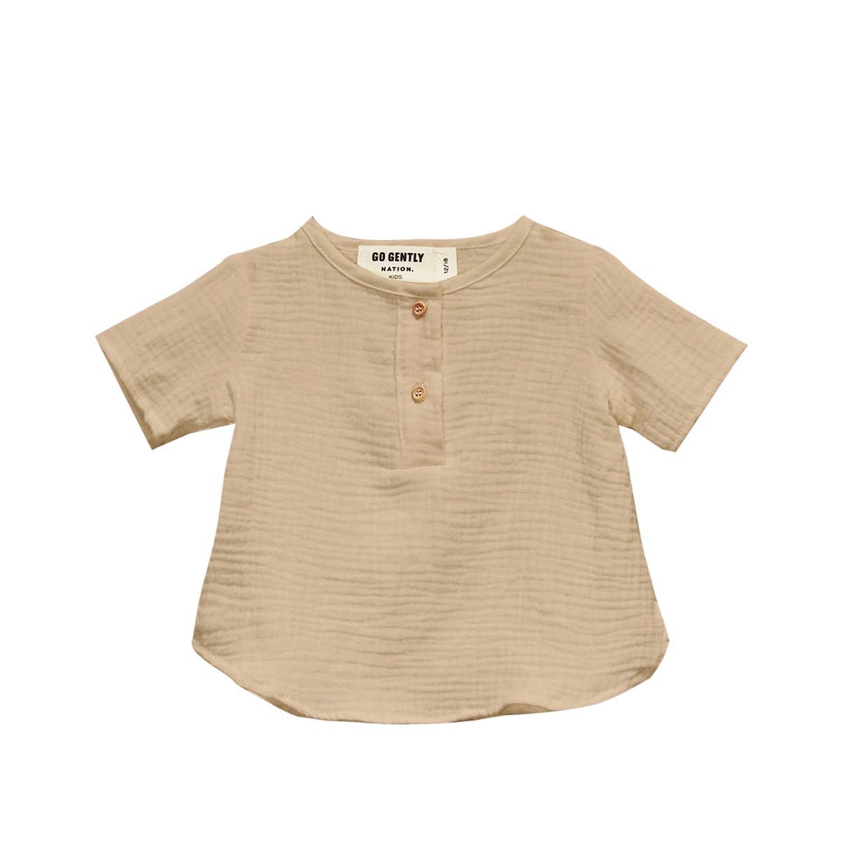 Gauze Placket Tee | Almond