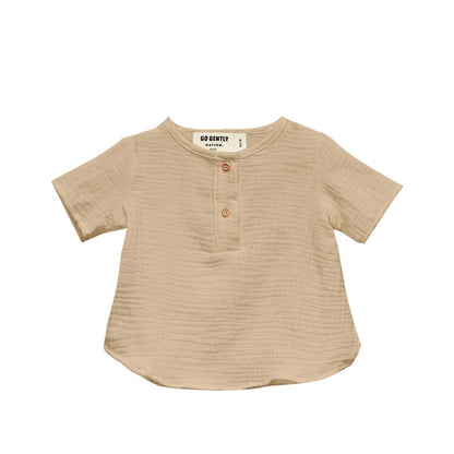Gauze Placket Tee | Almond