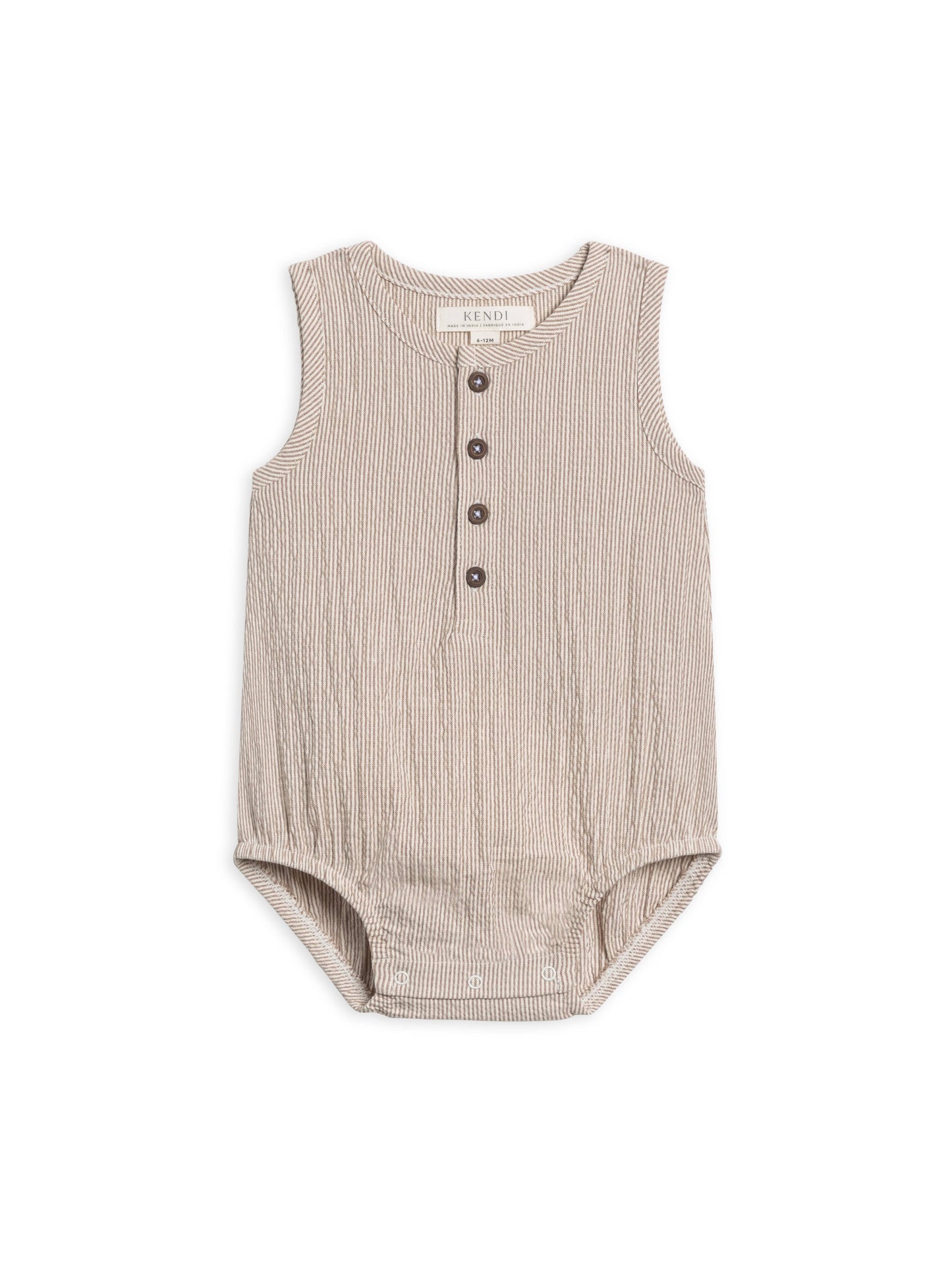 Organic Wren Seersucker Bubble Romper - Shore Stripe/Truffle: 12-18M