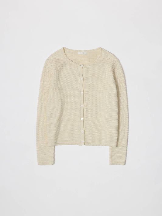 Scalloped Edge Textured Mid-Weight Cardigan | Cream