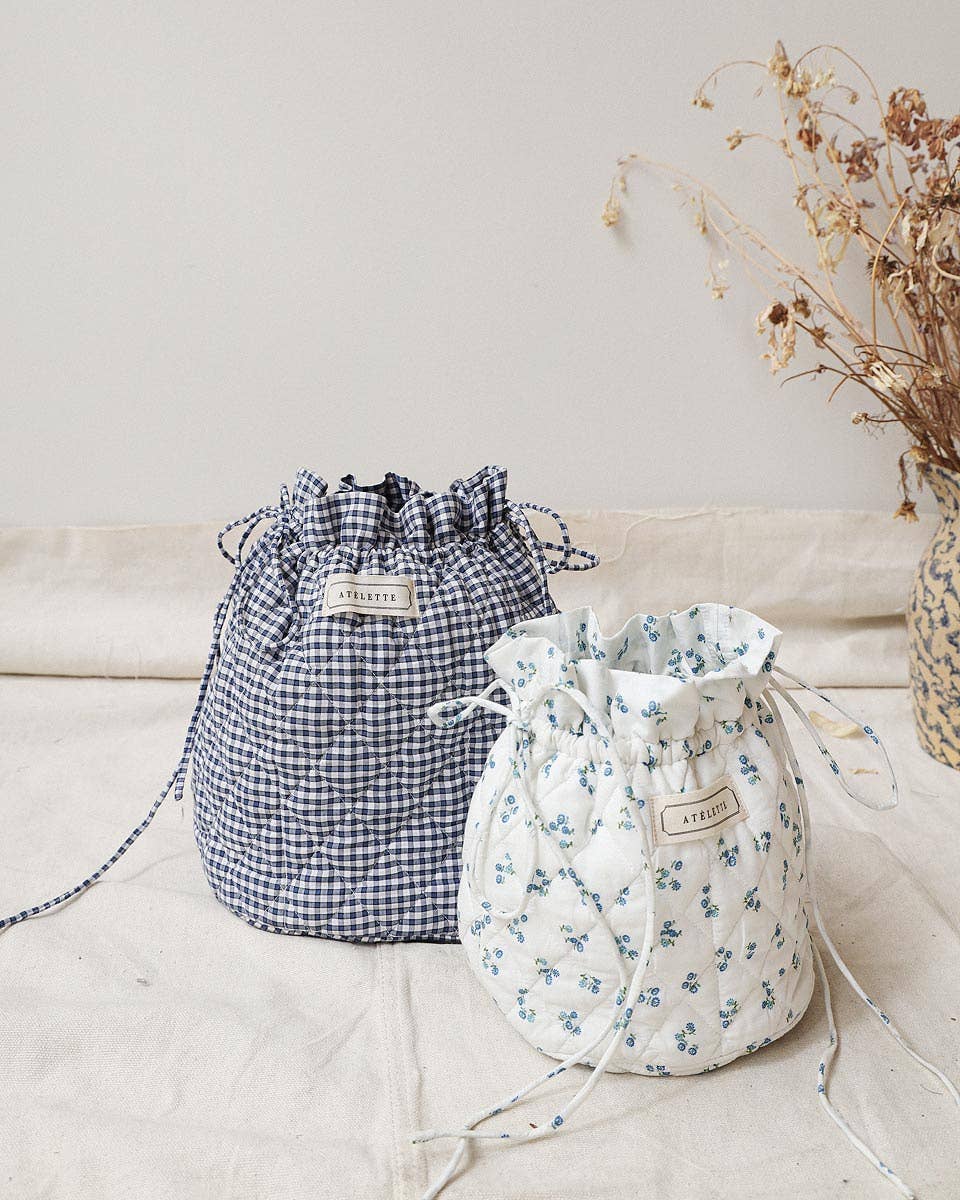 Quilted Cotton Blue Gingham Crossbody Bag - Panier Bag