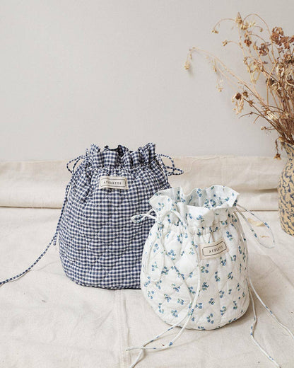 Quilted Cotton Blue Gingham Crossbody Bag - Panier Bag