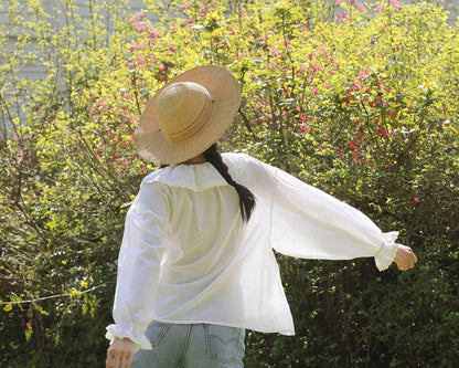 Antique Inspired White Puff Sleeve Blouse - Nesaea Blouse: 34