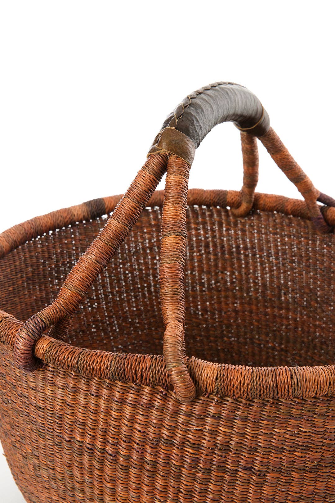 Gingerbread Bolga Basket with Leather Handles