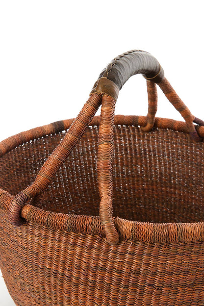 Gingerbread Bolga Basket with Leather Handles