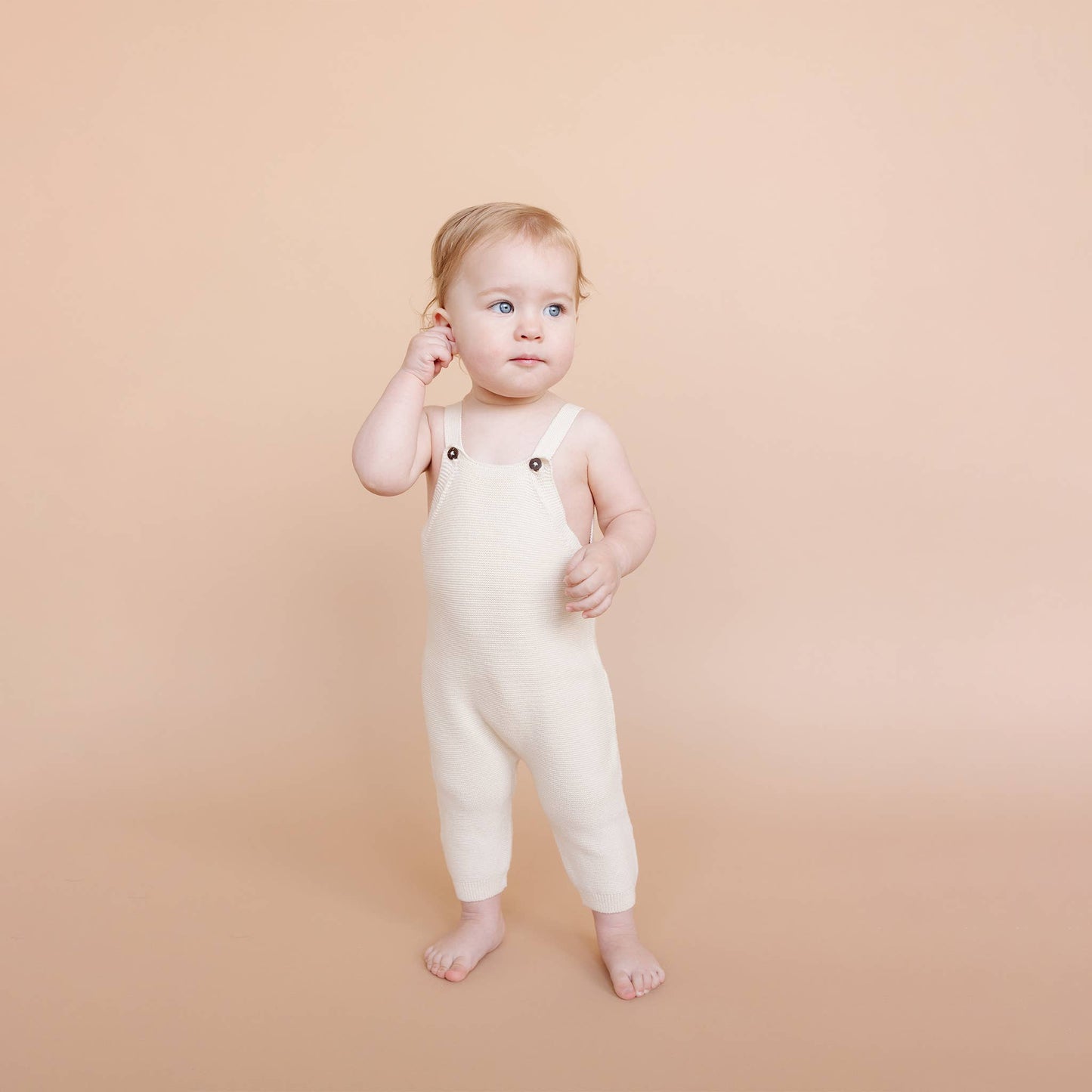 Cotton Overalls Cream Organic Baby Gift Embroidery Blanks: 3-6M