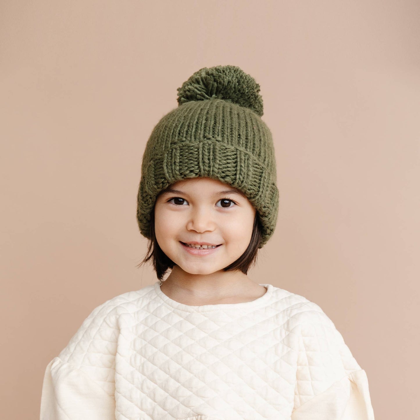 Classic Pom Hat, Olive | Baby Kids Beanie, Holiday Christmas: XS; 3-6m