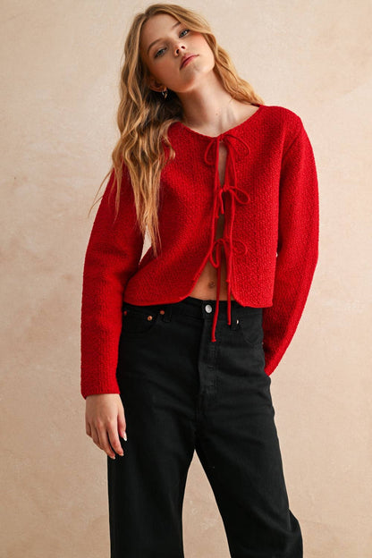 Tie Front Cardigan | Red