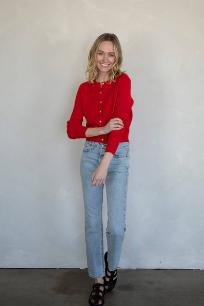 Cable Knit Cardigan | Red
